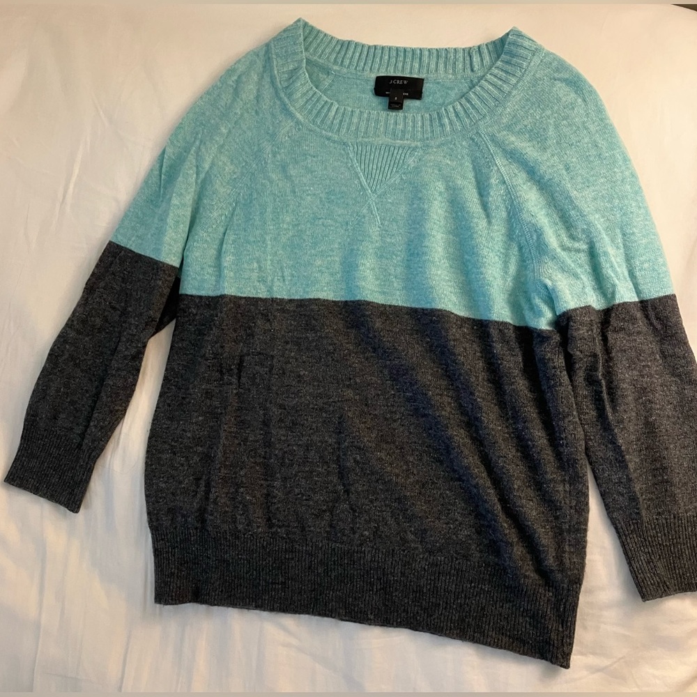 J. Crew cashmere sweater teal and gray